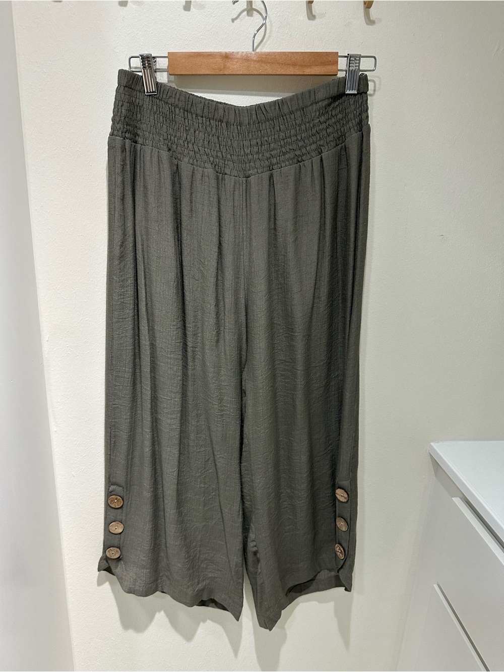 Olive Green Wide Leg Elastic Waist Pants